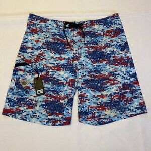 -Columbia PFG Board Shorts Red/White/Blue Digital Beer Opener Utility Pocket 36
